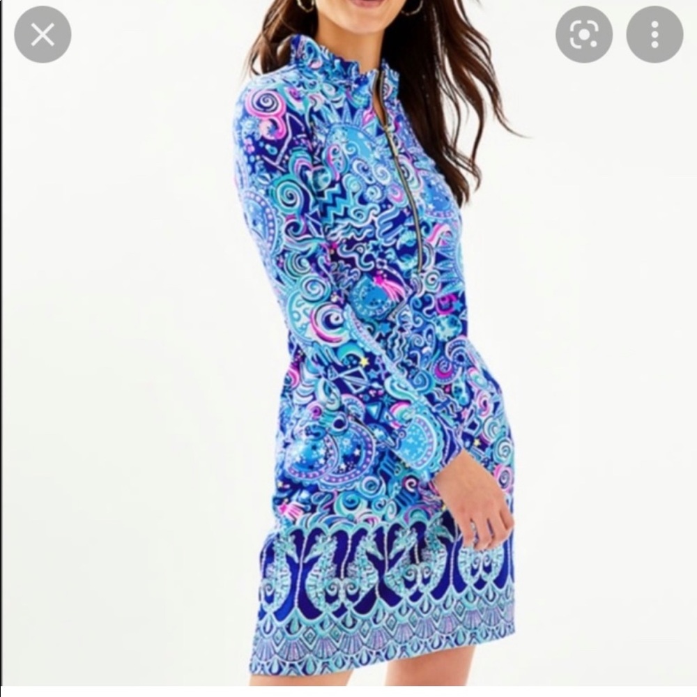 NWT Lilly Pulitzer skipper ruffle dress size Large lapis lazuli UPF 50